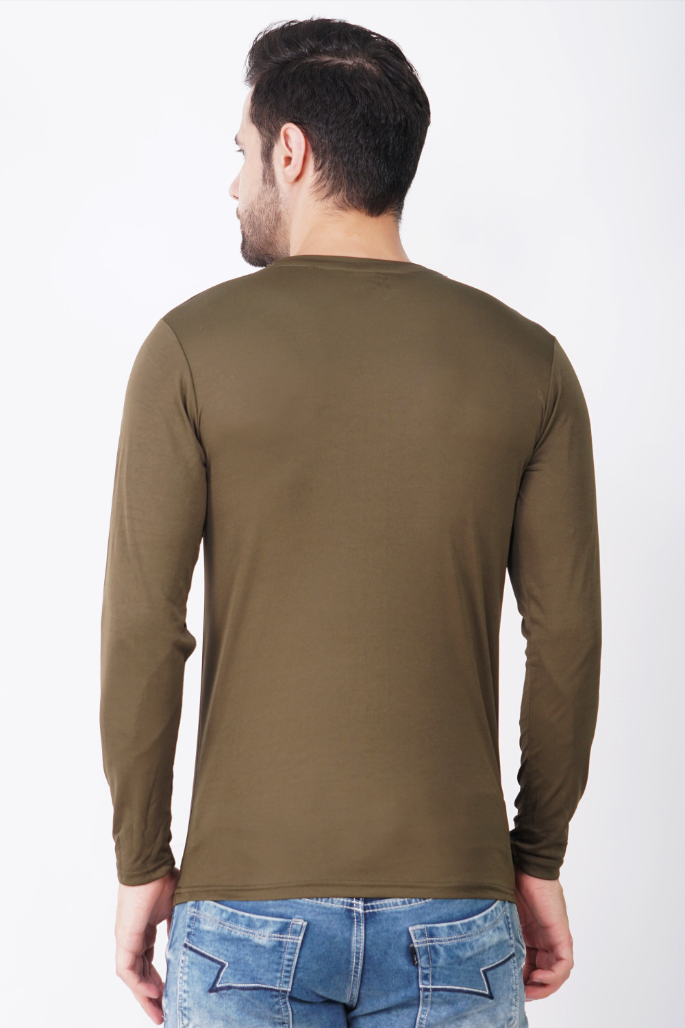 Image of KASPY Solid Men Round Neck Dark Green T-Shirt