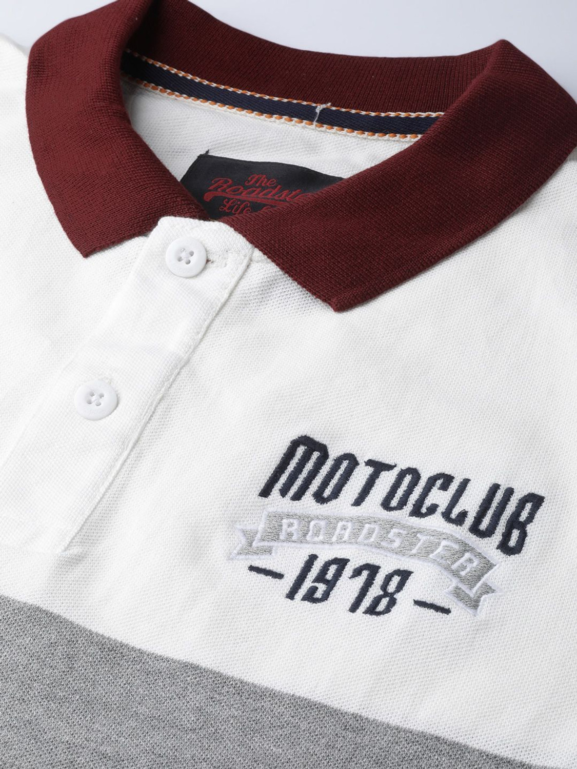 Image of Roadster Colorblock Men Polo Neck White T-Shirt
