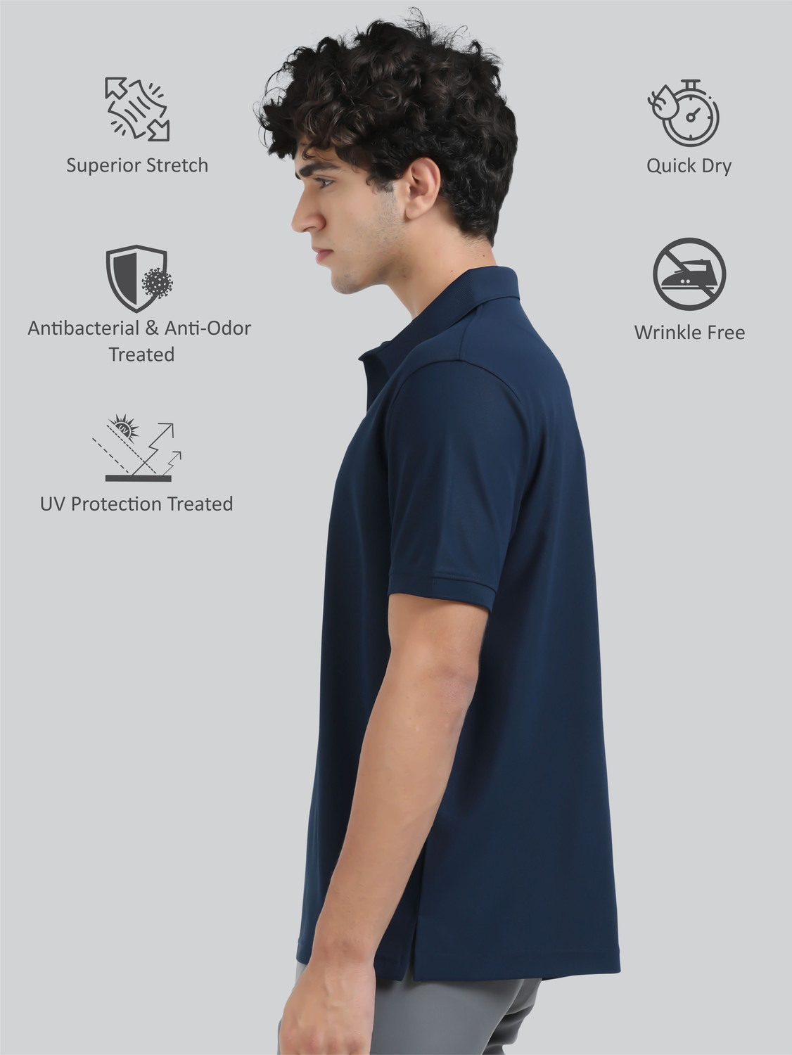 Image of Stellers Solid Men Polo Neck Dark Blue T-Shirt