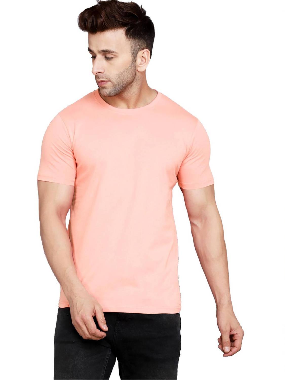 BEING WANTED Solid Men Round Neck Pink T-Shirt