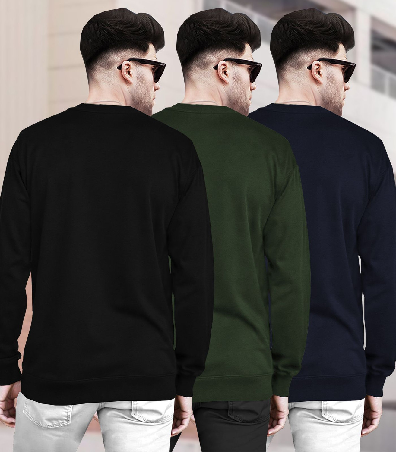 Image of BLIVE Solid Men Round Neck Multicolor T-Shirt