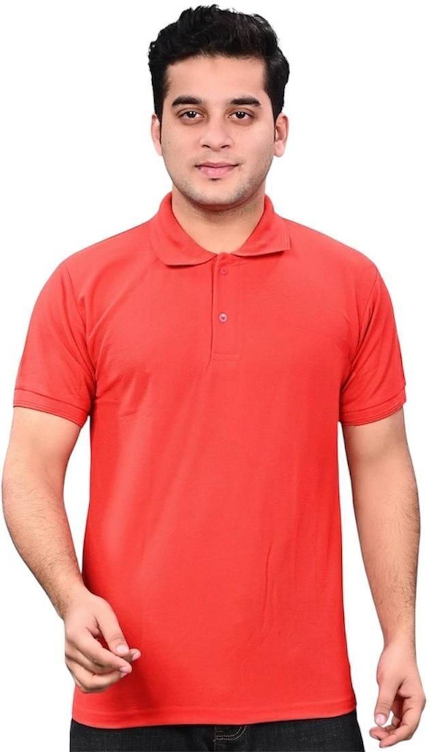 Neocardin Men Solid Polo Neck Polyester Red T-Shirt