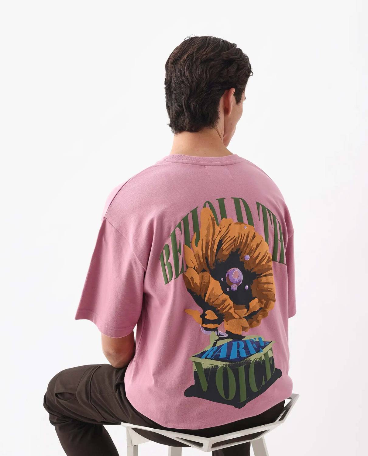RARE RABBIT Men Graphic Print Round Neck Pure Cotton Pink T-Shirt