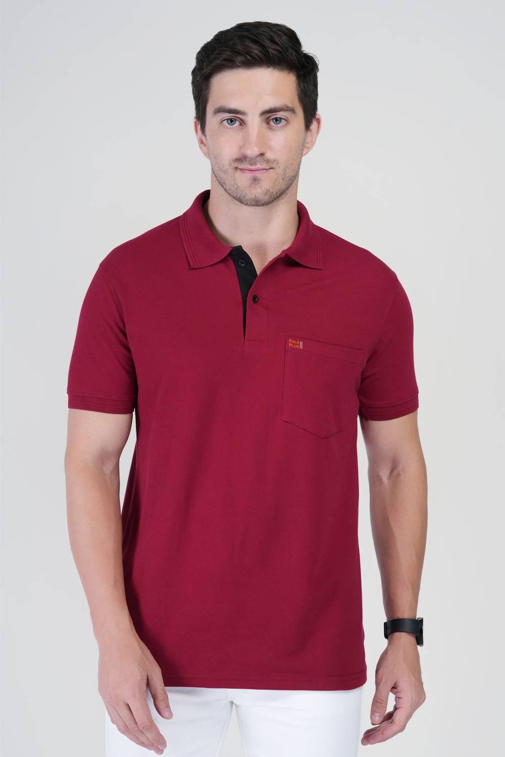 Polo Plus Men Solid Polo Neck Pure Cotton Maroon T-Shirt