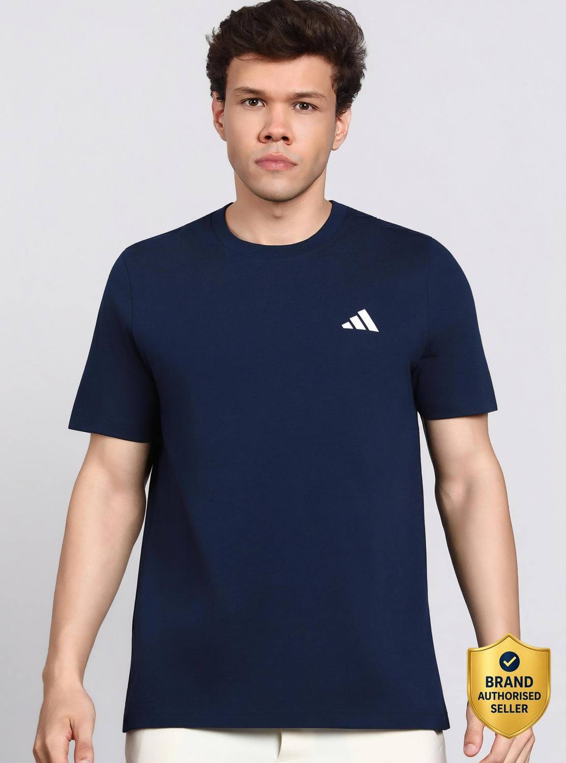 ADIDAS Solid Men Round Neck Blue T-Shirt