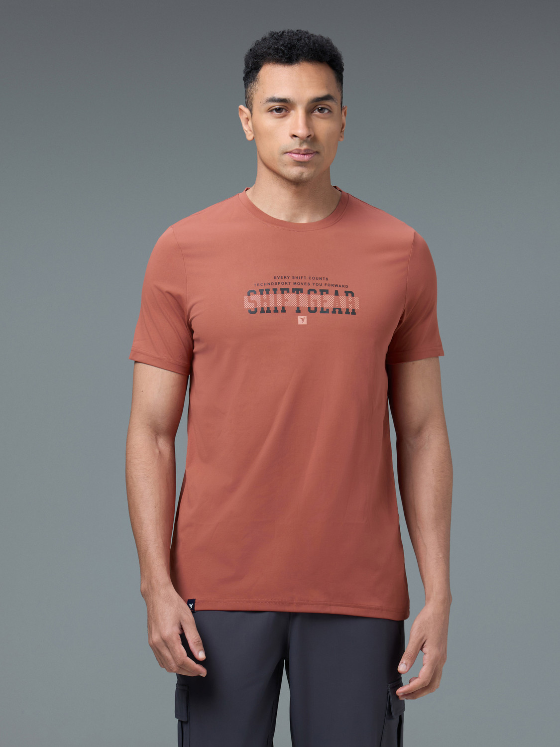 Image of TECHNOSPORT Graphic Print Men Round Neck Orange T-Shirt