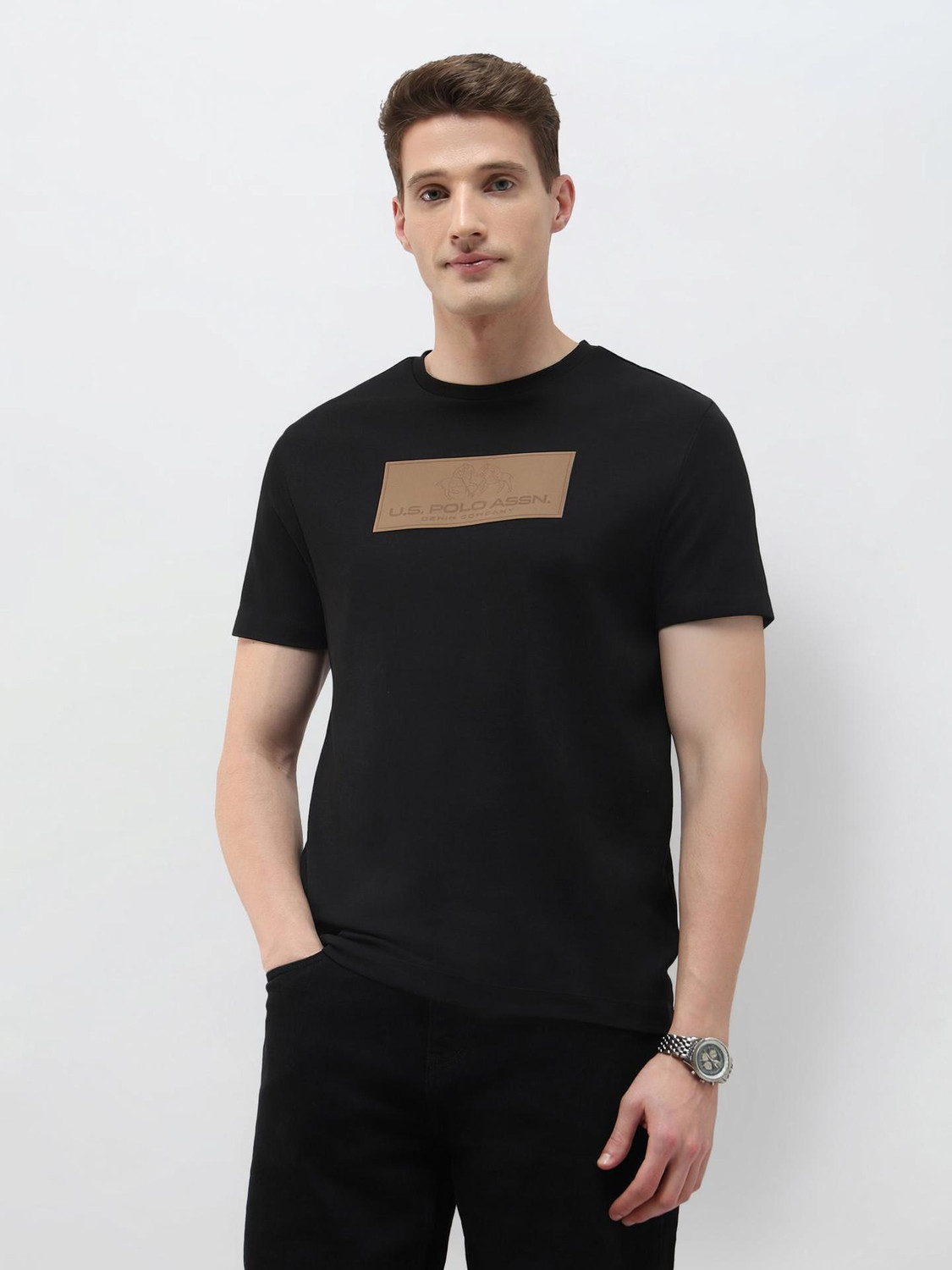 Image of U.S. Polo Assn. Denim Co. Graphic Print Men Crew Neck Black T-Shirt