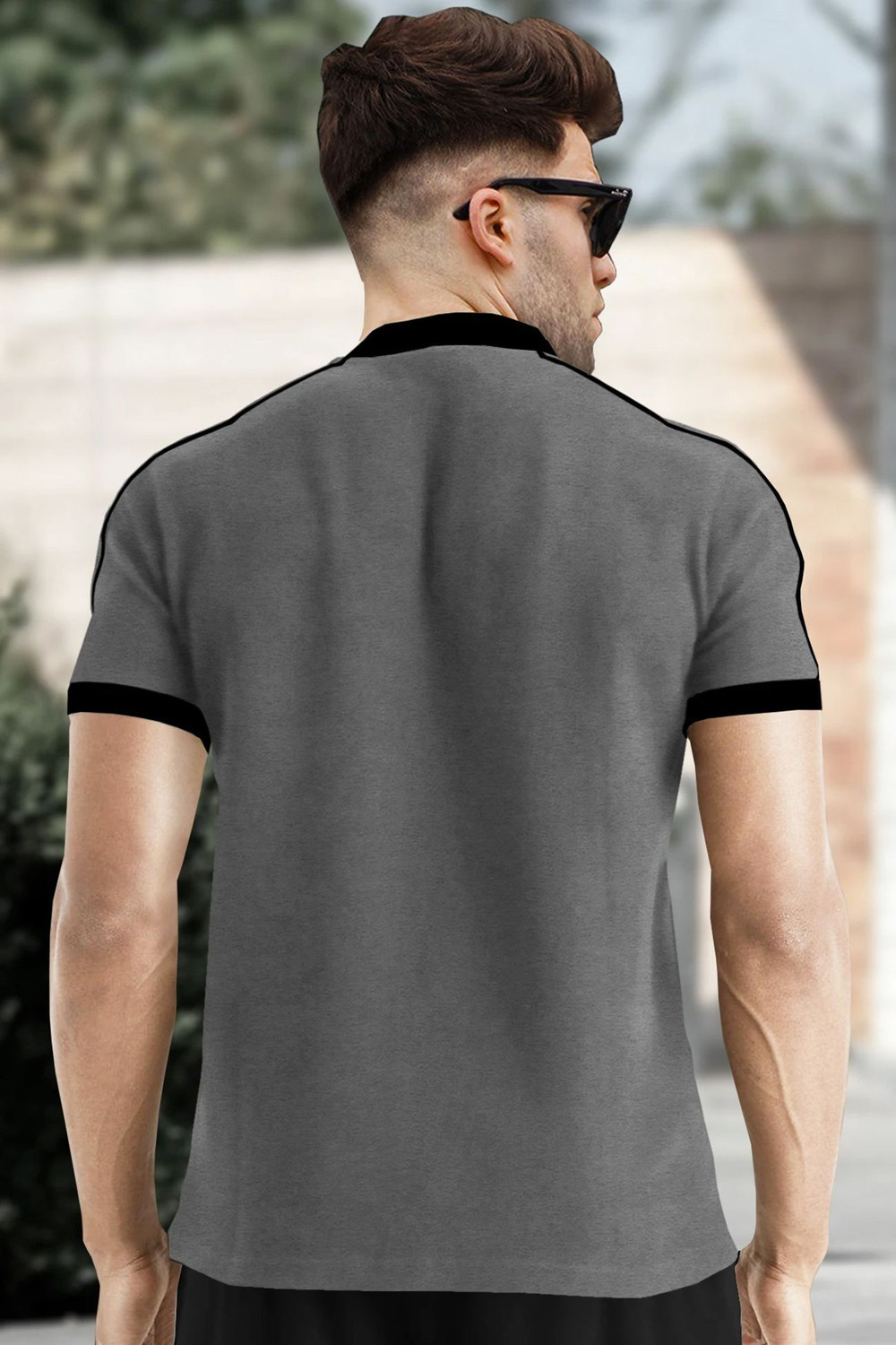 Image of TRIPR Solid Men Mandarin Collar Grey, Black T-Shirt