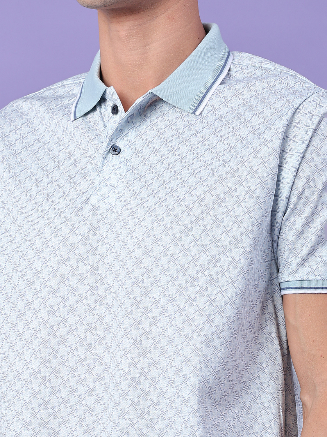 Image of V-MART Printed Men Polo Neck Light Blue T-Shirt