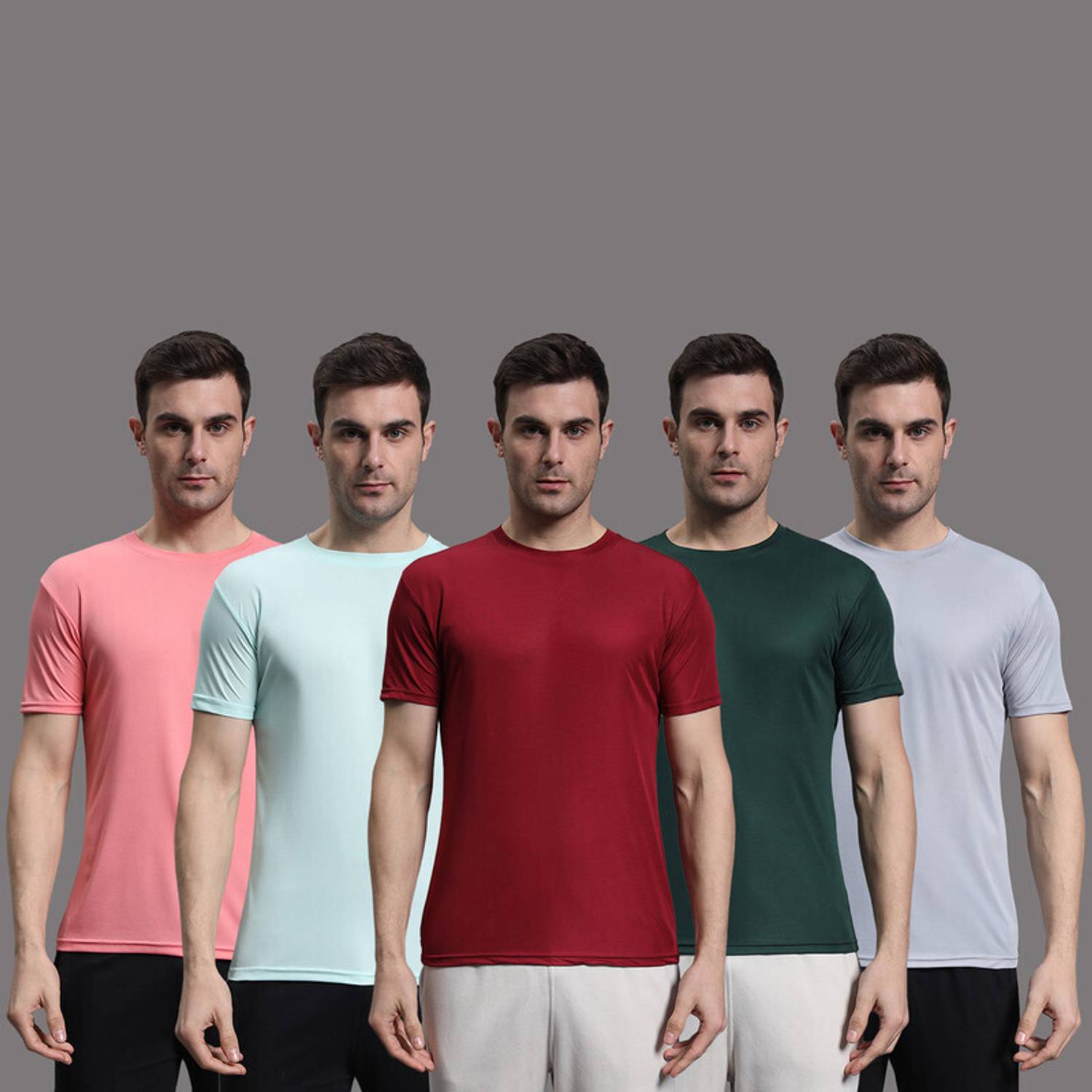 InkTees Pack of 5 Men Solid Round Neck Polyester Multicolor T-Shi