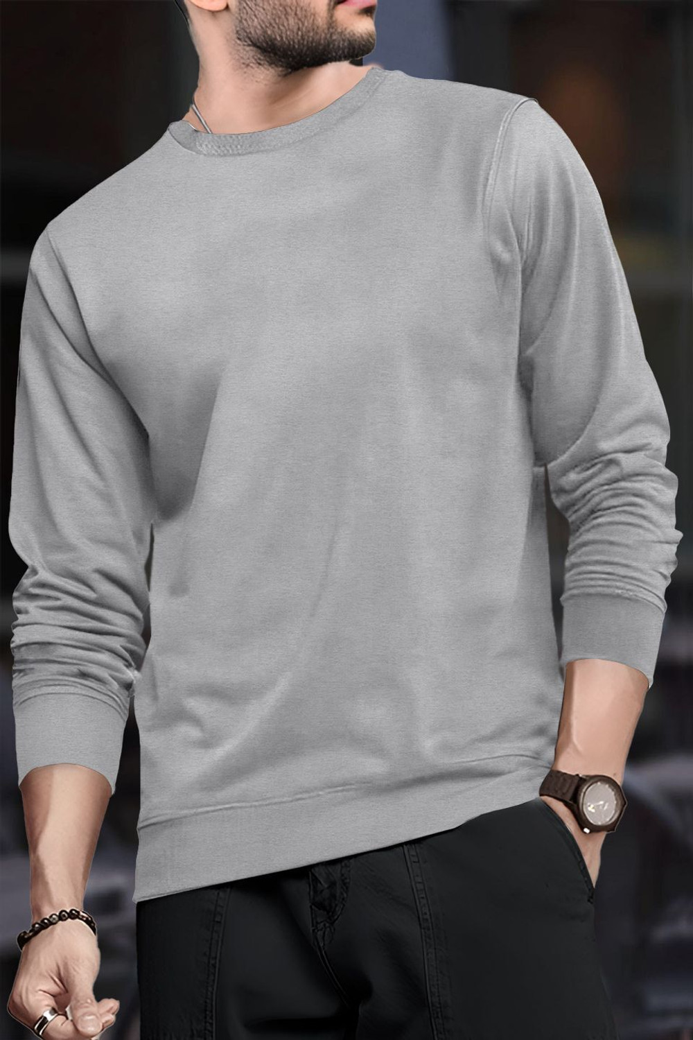 Image of BLIVE Solid Men Round Neck Grey T-Shirt