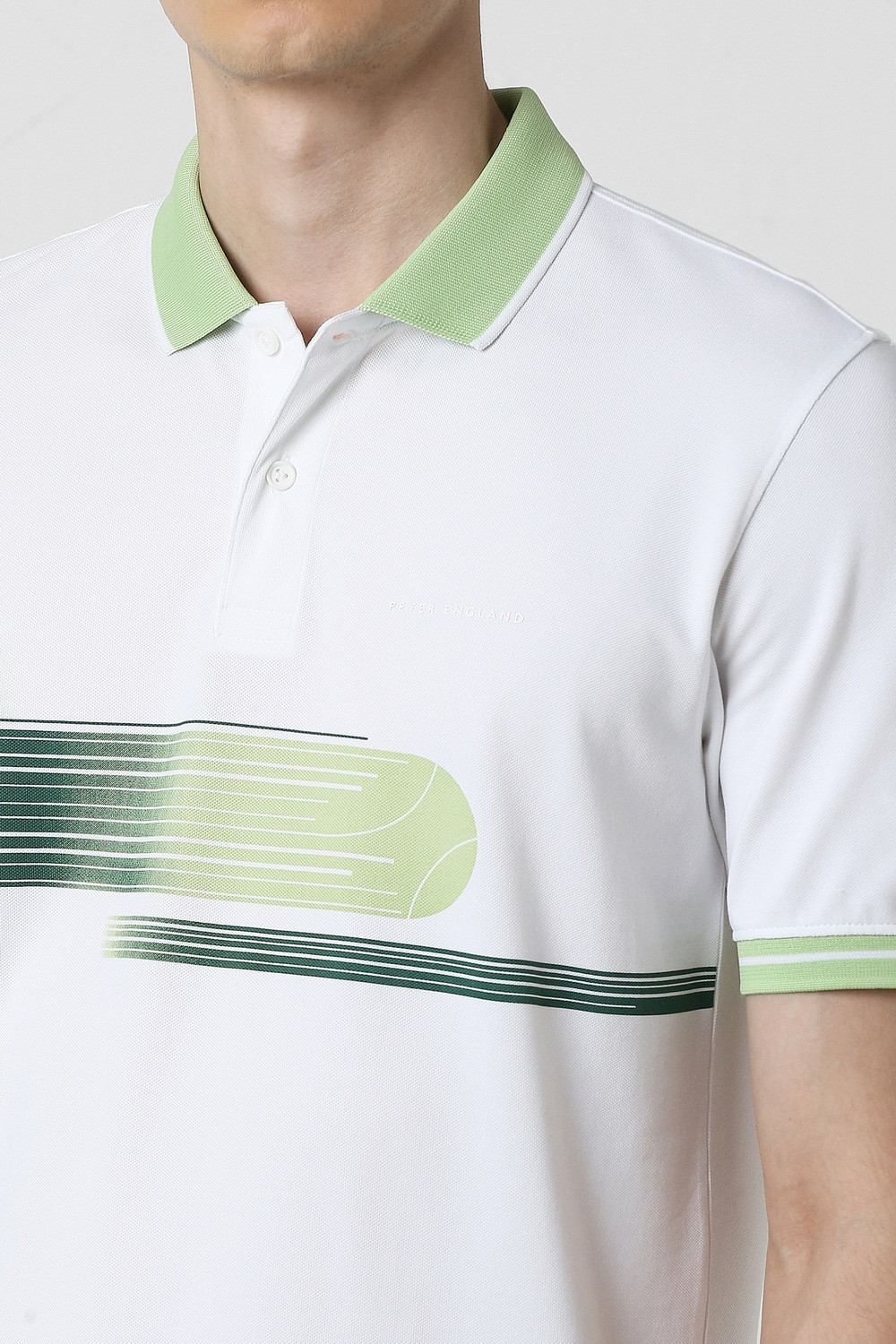 Image of PETER ENGLAND Colorblock Men Polo Neck White T-Shirt