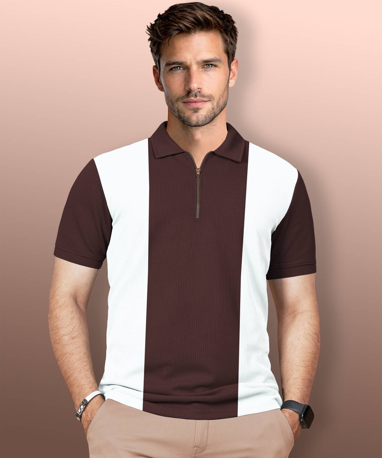 VeBNoR Men Solid Polo Neck Polyester Brown T-Shirt