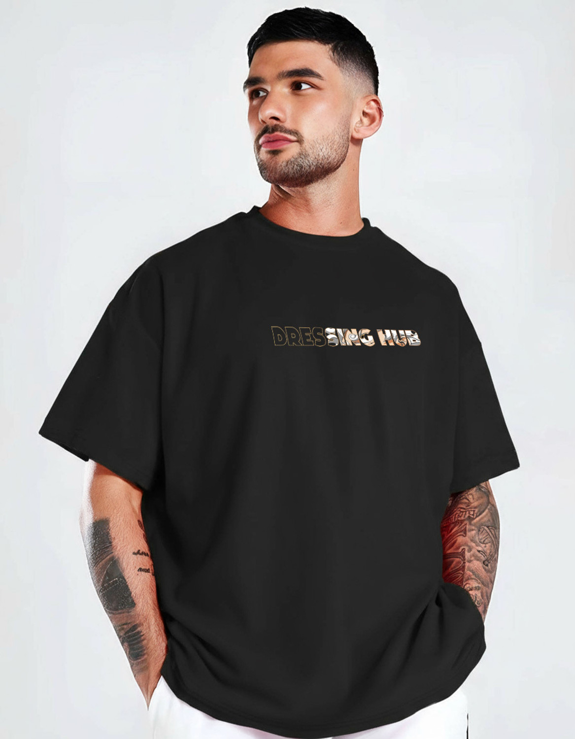 Image of DRESSING HUB Graphic Print Men Round Neck Black T-Shirt