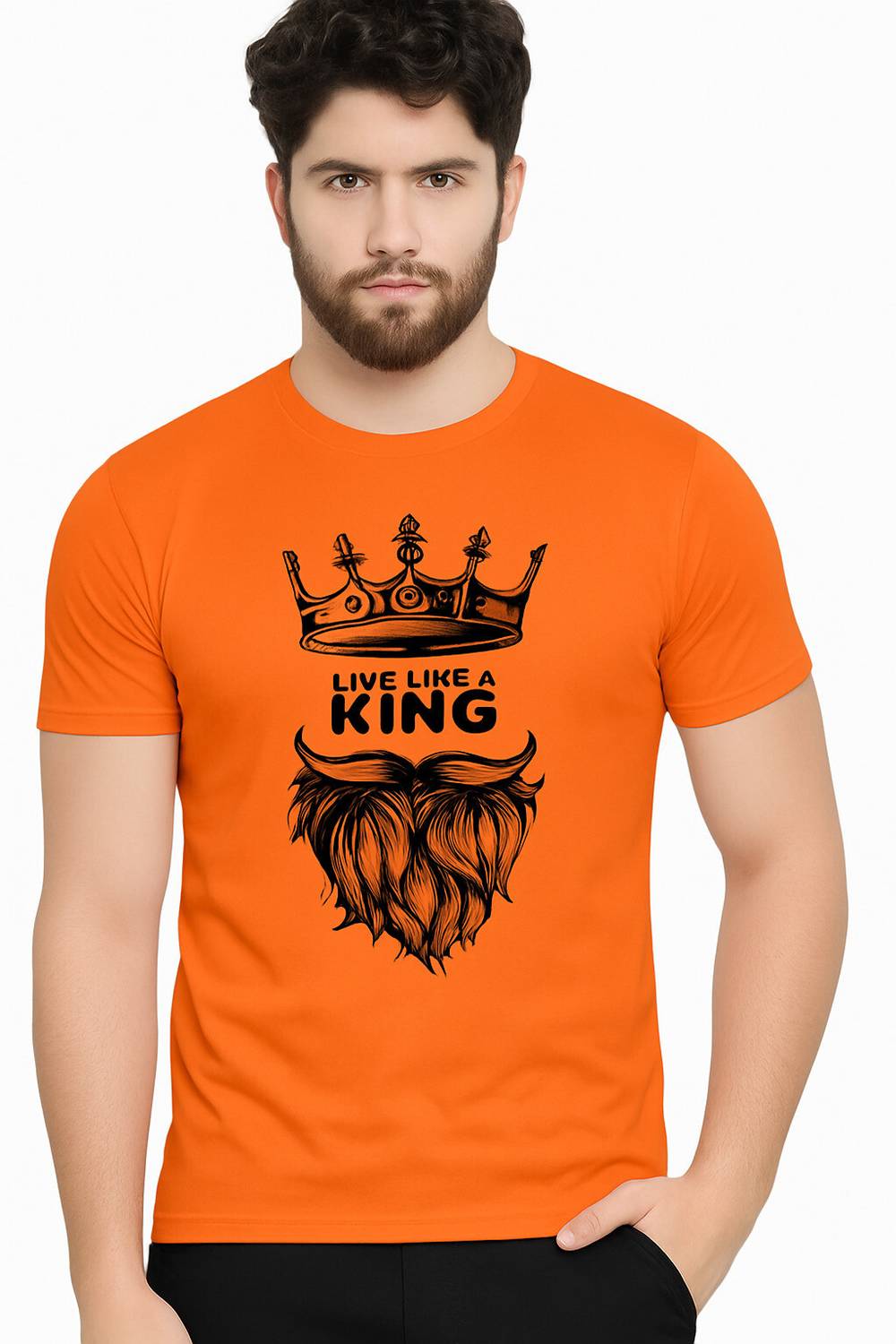 AFCollection Printed Men Round Neck Orange T-Shirt