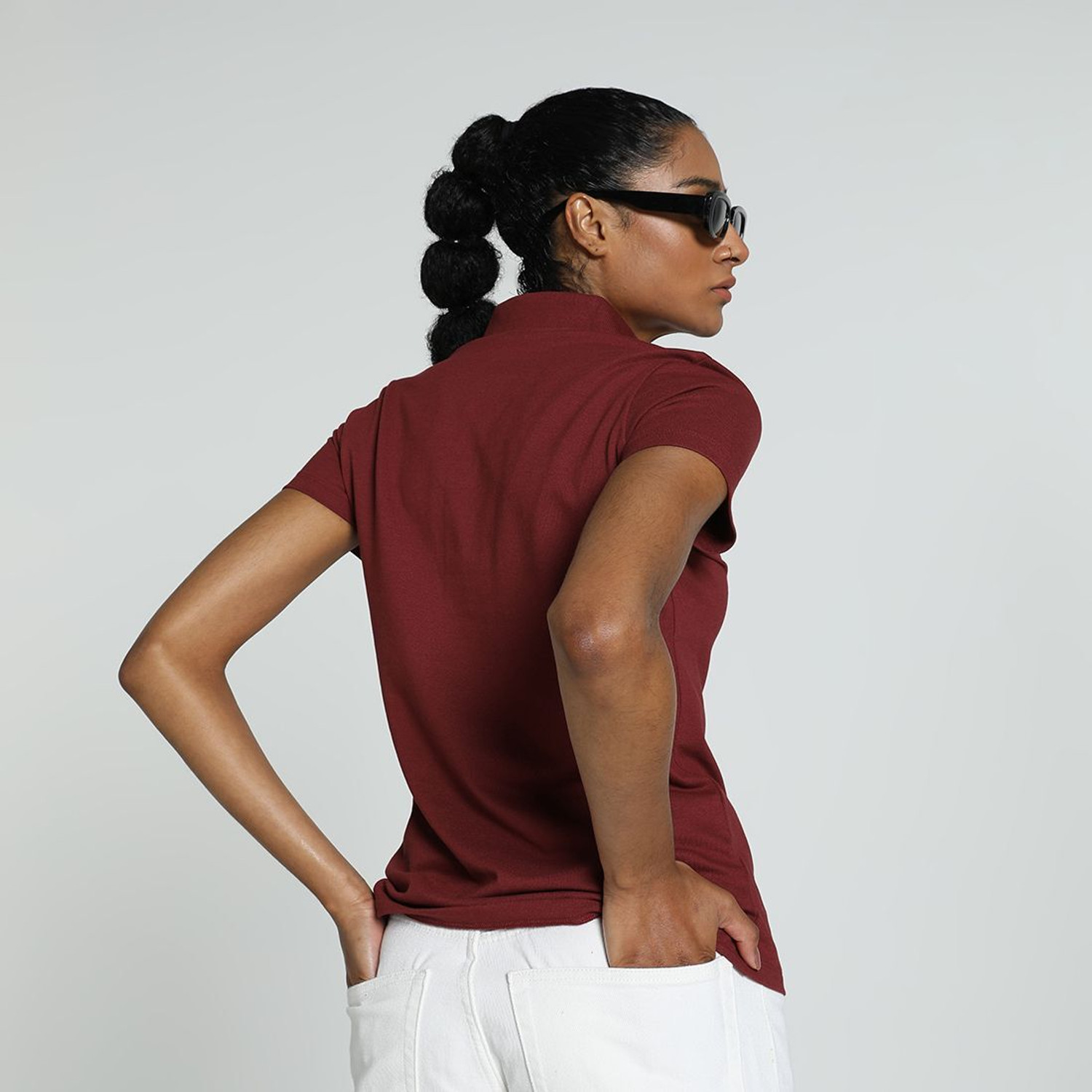 Image of PUMA Solid Women Polo Neck Red T-Shirt