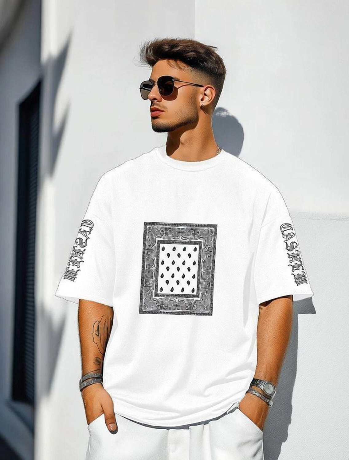 Image of FastColors Printed Men Round Neck White T-Shirt