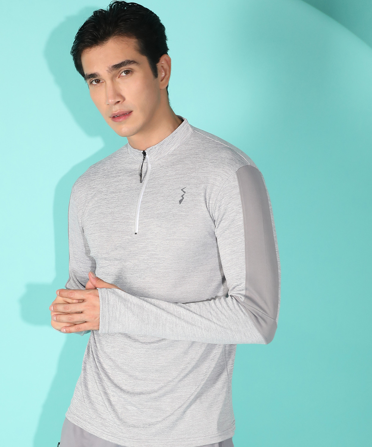 Image of CAHOOT Solid Men Mandarin Collar Grey T-Shirt
