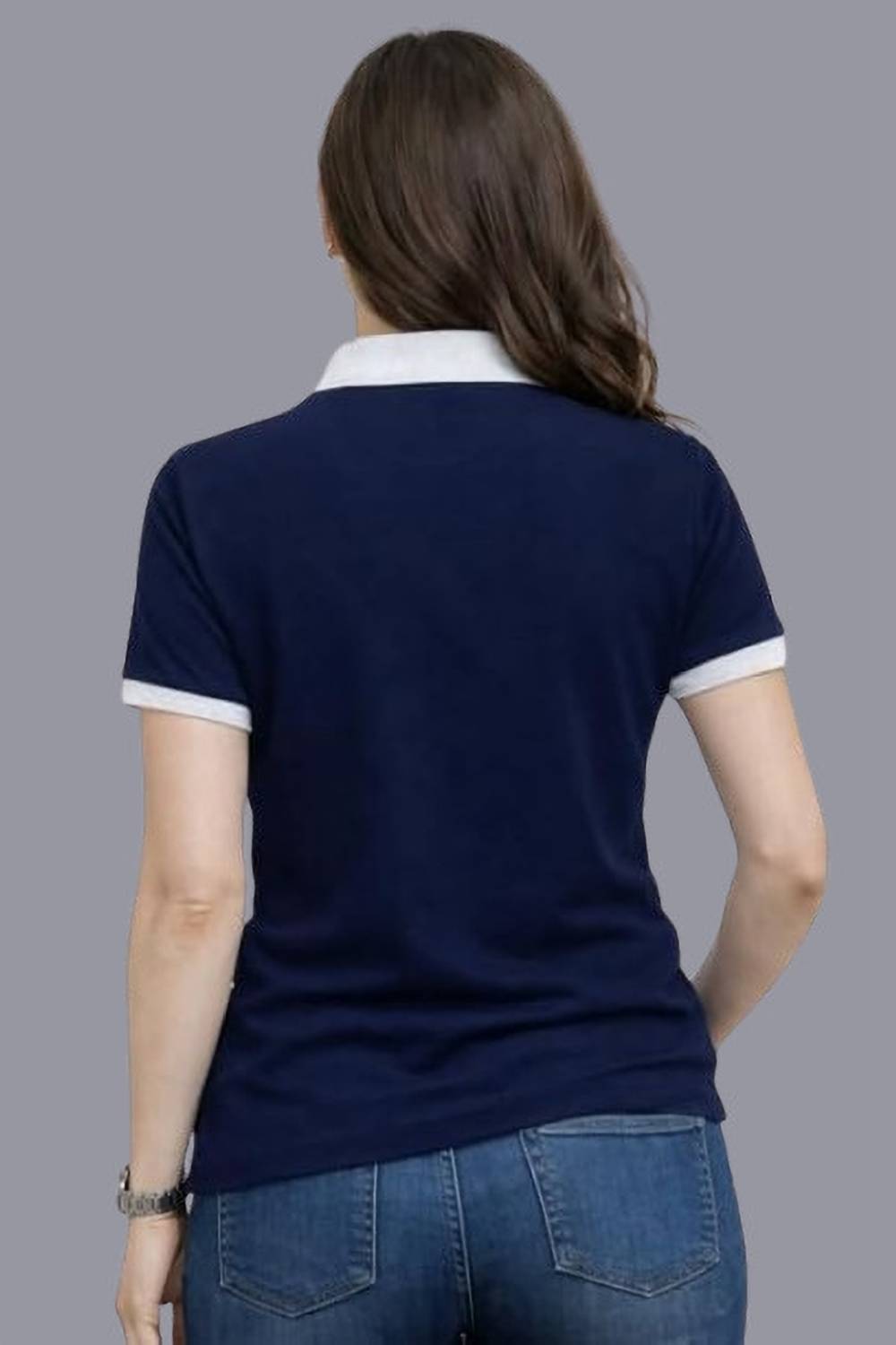 NooHy Women Navy Blue Polo Neck T-Shirt - Image 2