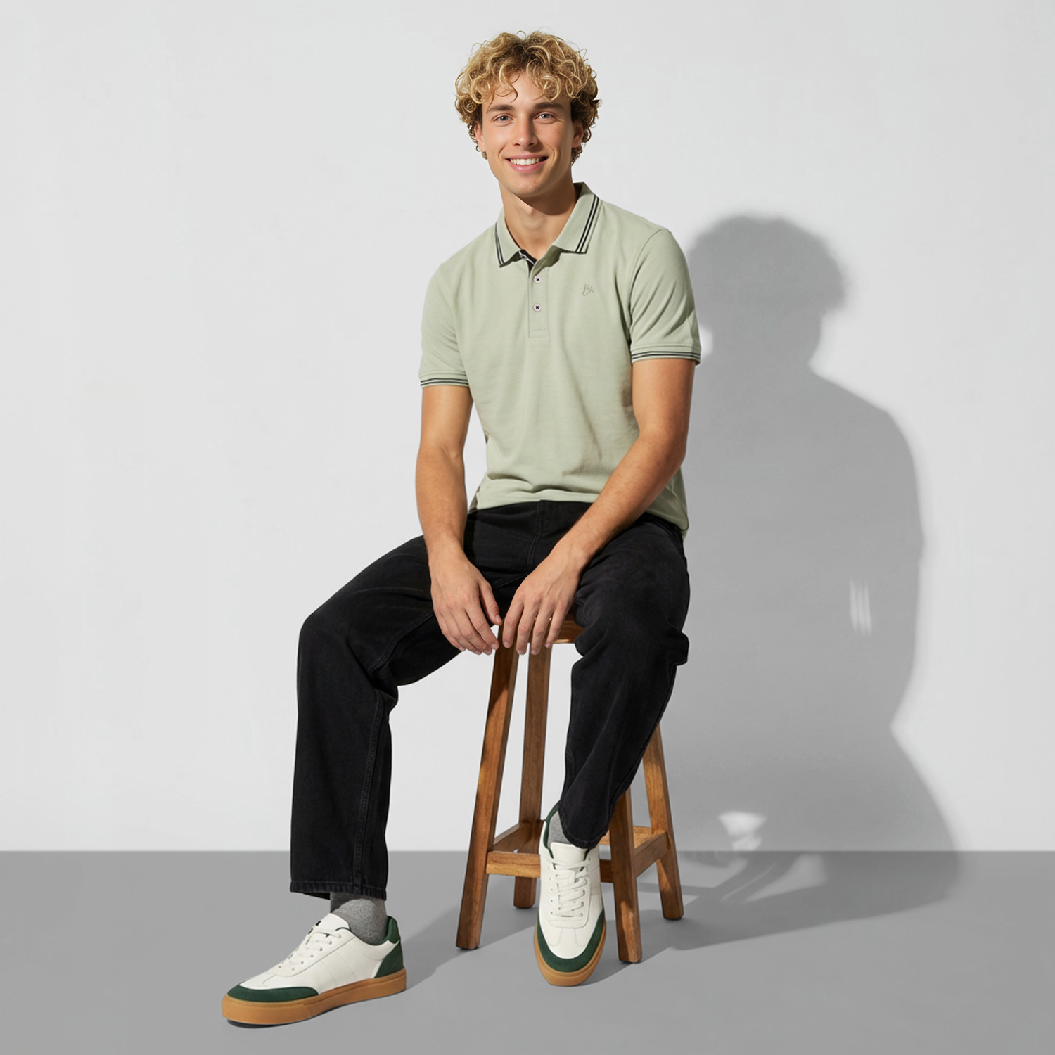 Image of BEING HUMAN Solid Men Polo Neck Green T-Shirt