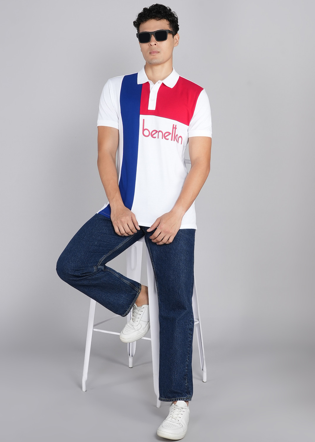 Image of United Colors of Benetton Colorblock Men Polo Neck Multicolor T-Shirt