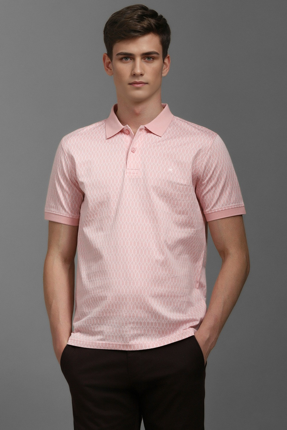 Image of LOUIS PHILIPPE Self Design Men Polo Neck Pink T-Shirt