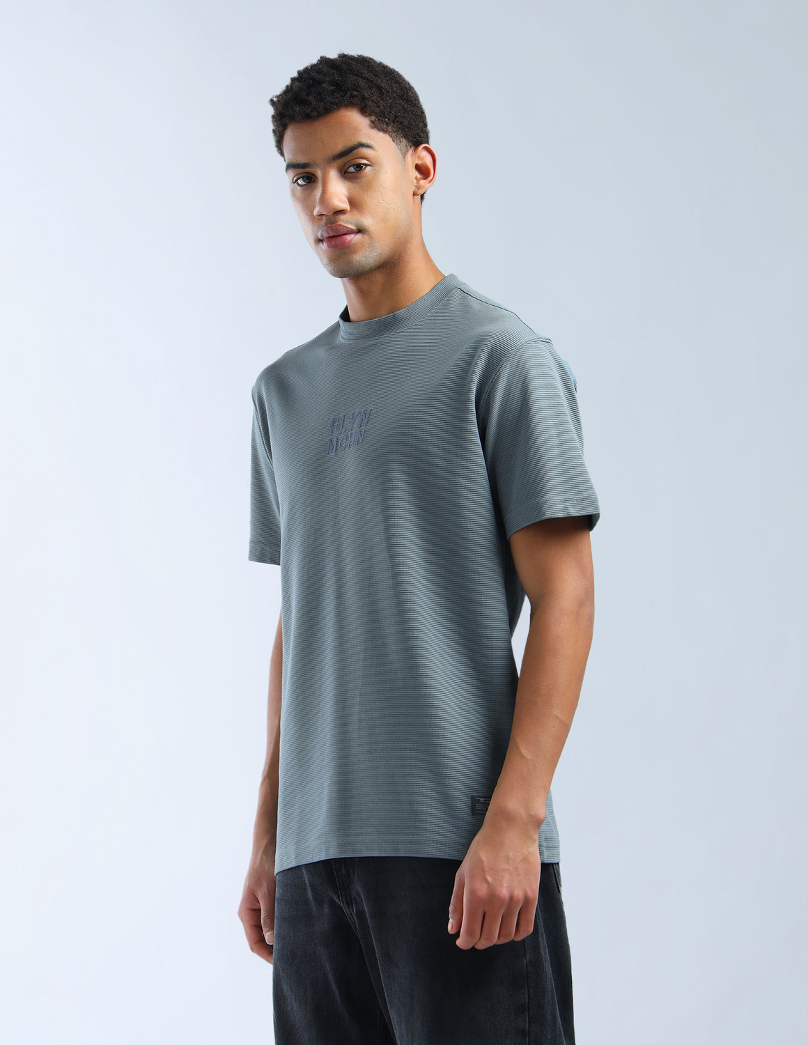 Image of FLYING MACHINE Printed Men Crew Neck Green T-Shirt