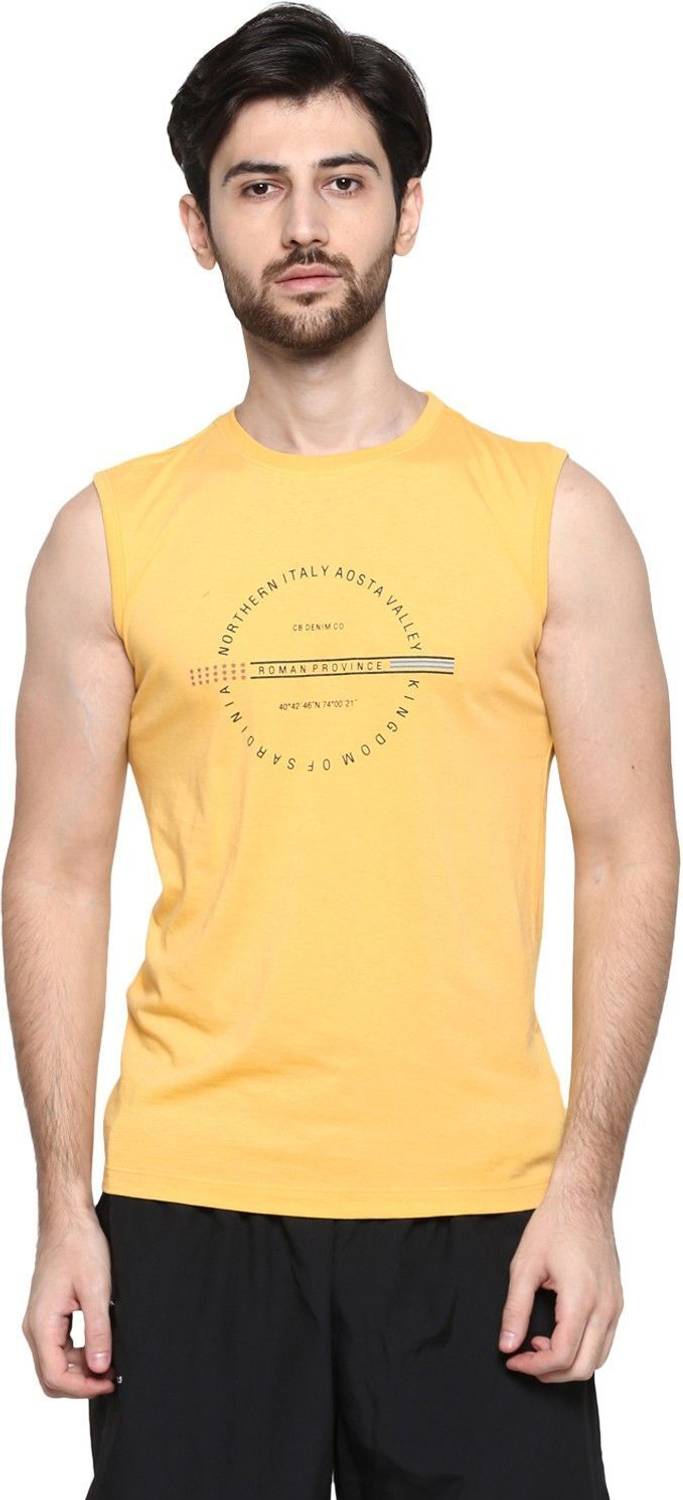 CANTABIL Printed Men Round Neck Yellow T-Shirt