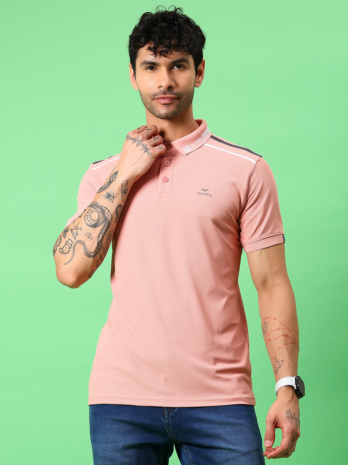 Image of V-MART Colorblock Men Polo Neck Orange T-Shirt