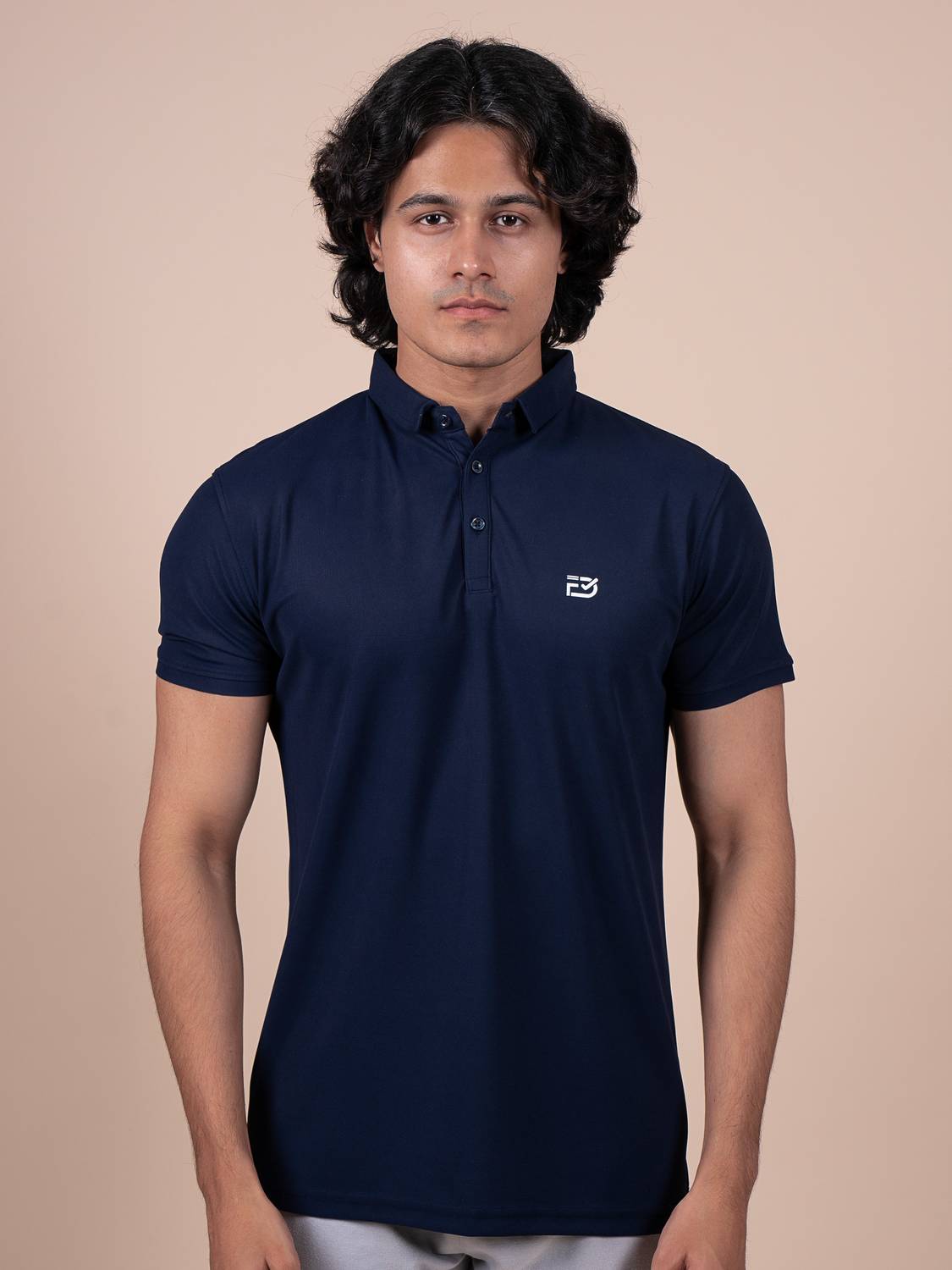 FDREDO Men Solid Polo Neck Polyester Navy Blue T-Shirt