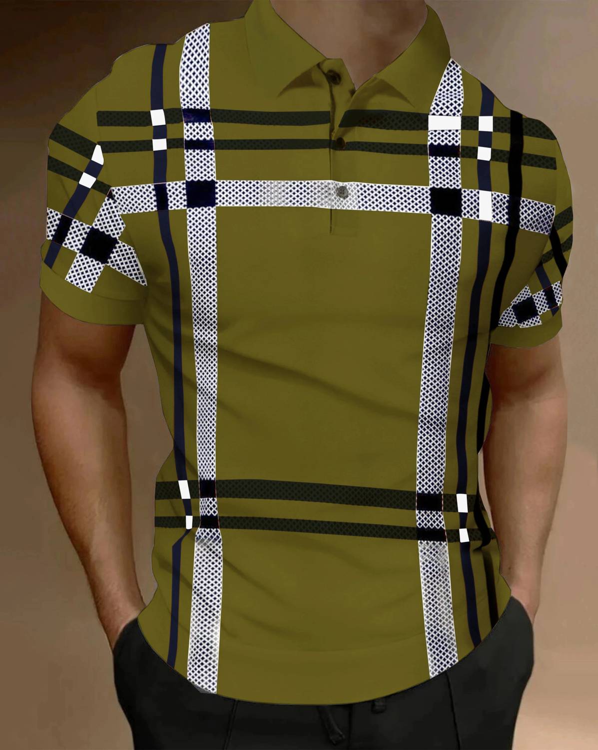 AUSK Men Checkered Polo Neck Cotton Blend Green T-Shirt