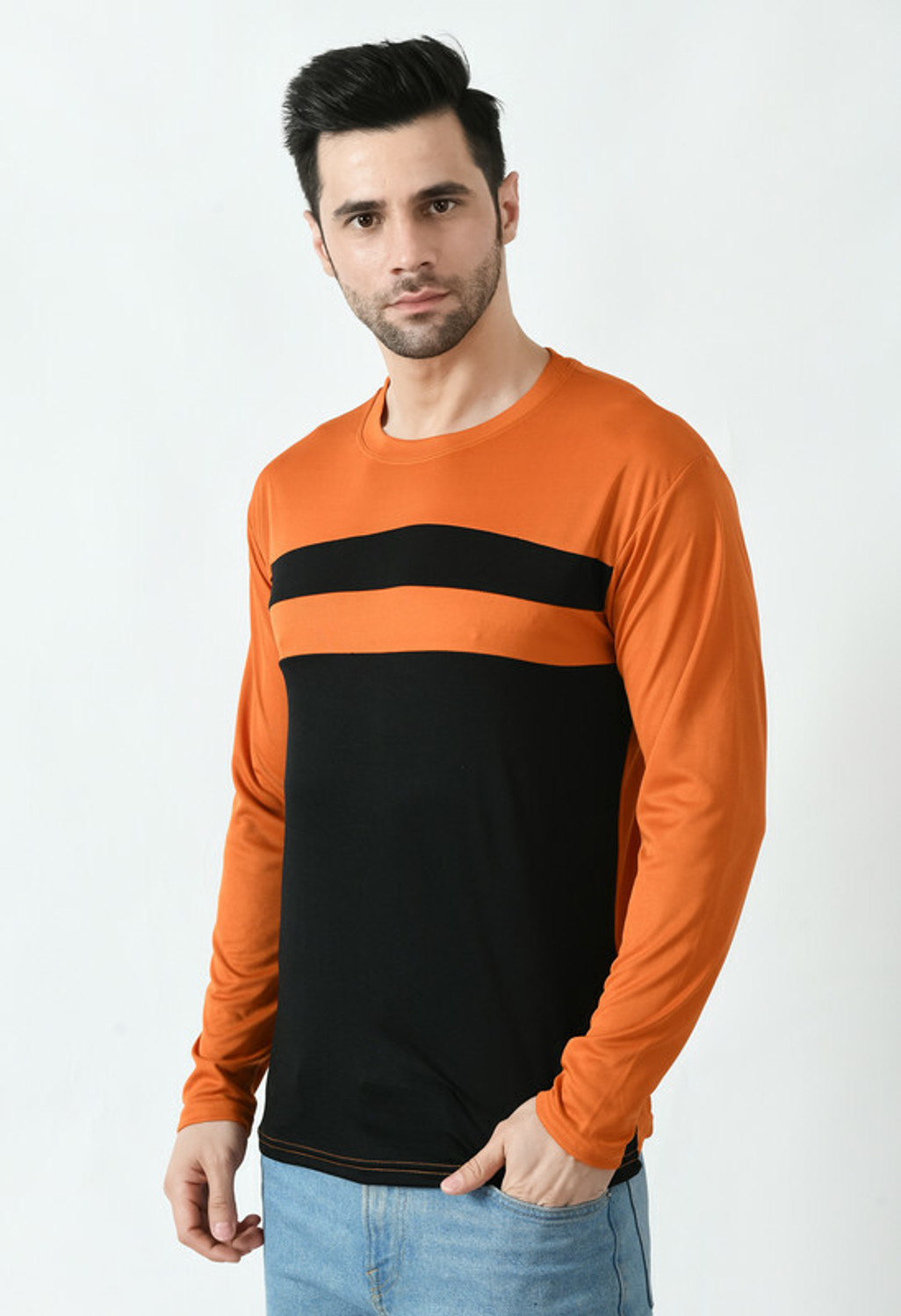 Image of Dam Colorblock Men Round Neck Multicolor T-Shirt