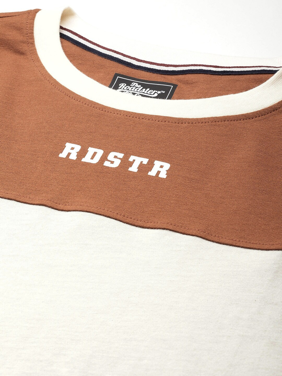 Image of Roadster Colorblock Men Round Neck Brown T-Shirt