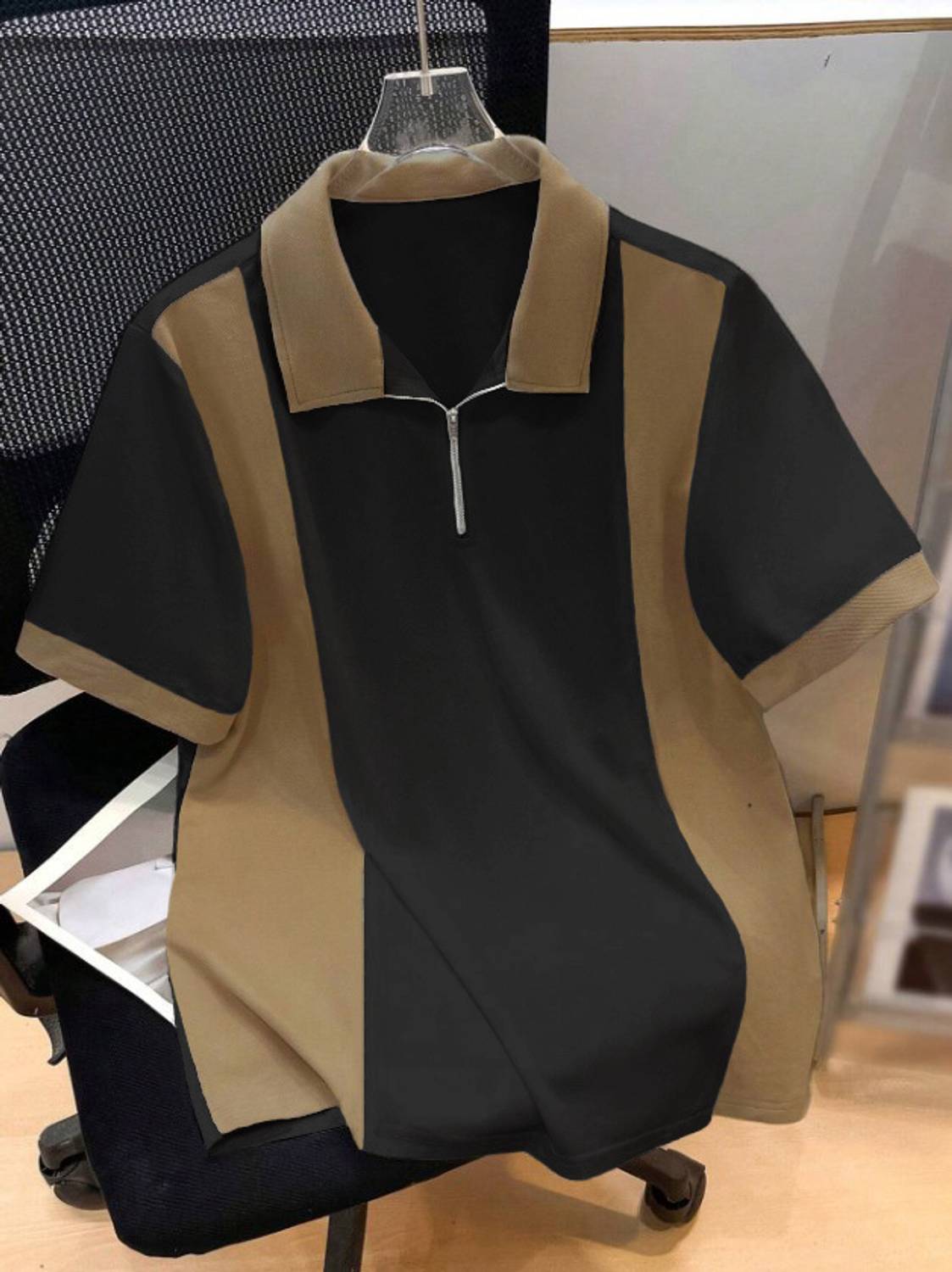 Try Colorblock Men Polo Neck Black, Brown T-Shirt - Image 1