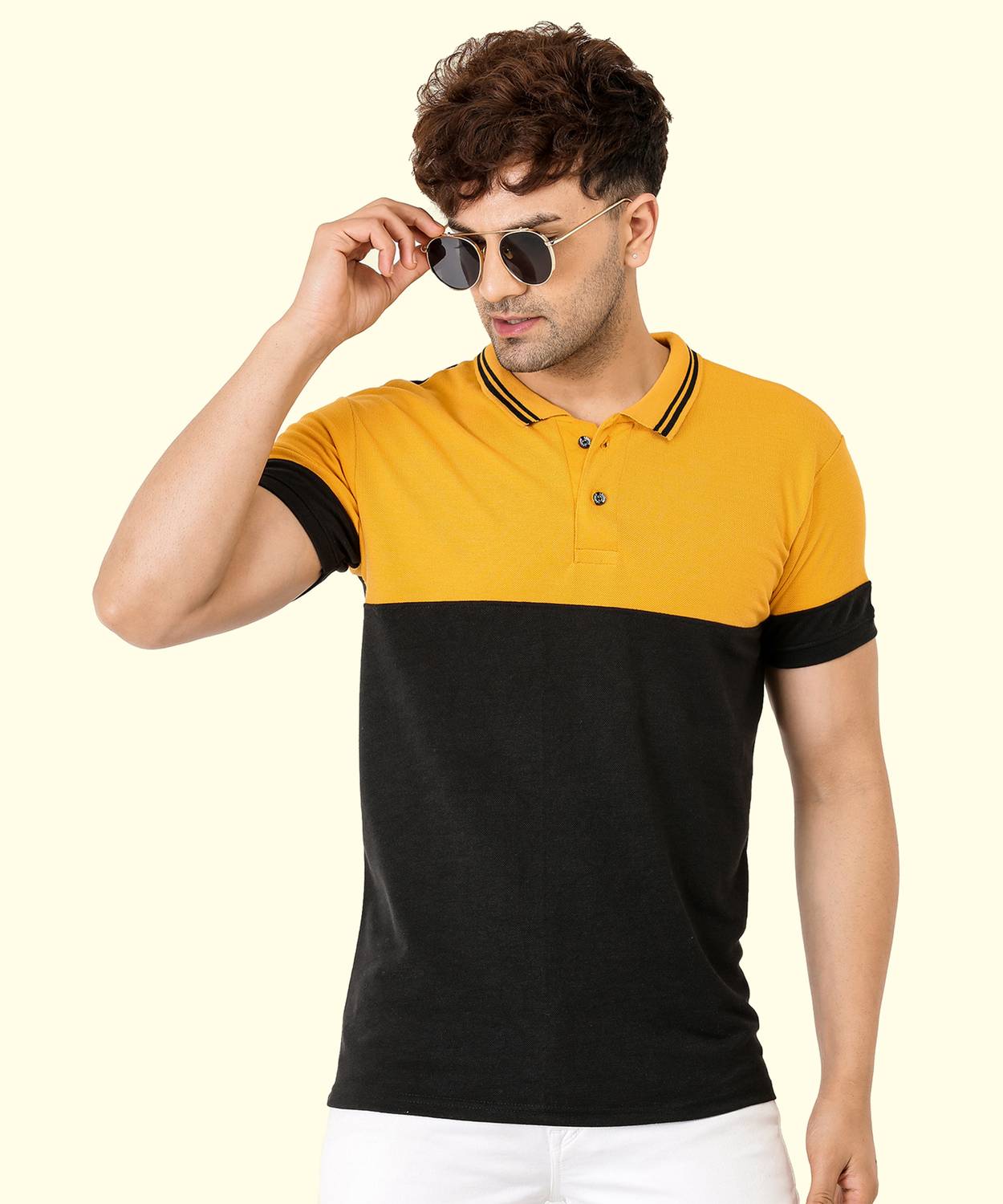 Leotude Men Colorblock Polo Neck Cotton Blend Multicolor T-Shirt
