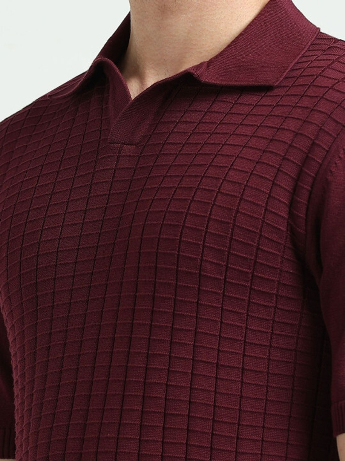 Image of MOHICANS Men Self Design Polo Neck Pure Cotton Maroon T-Shirt
