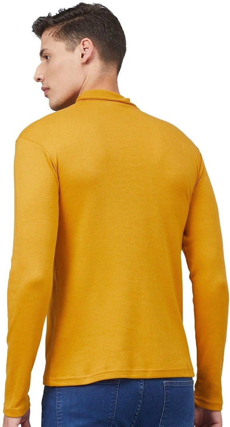 Image of CHKOKKO Solid Men High Neck Yellow T-Shirt