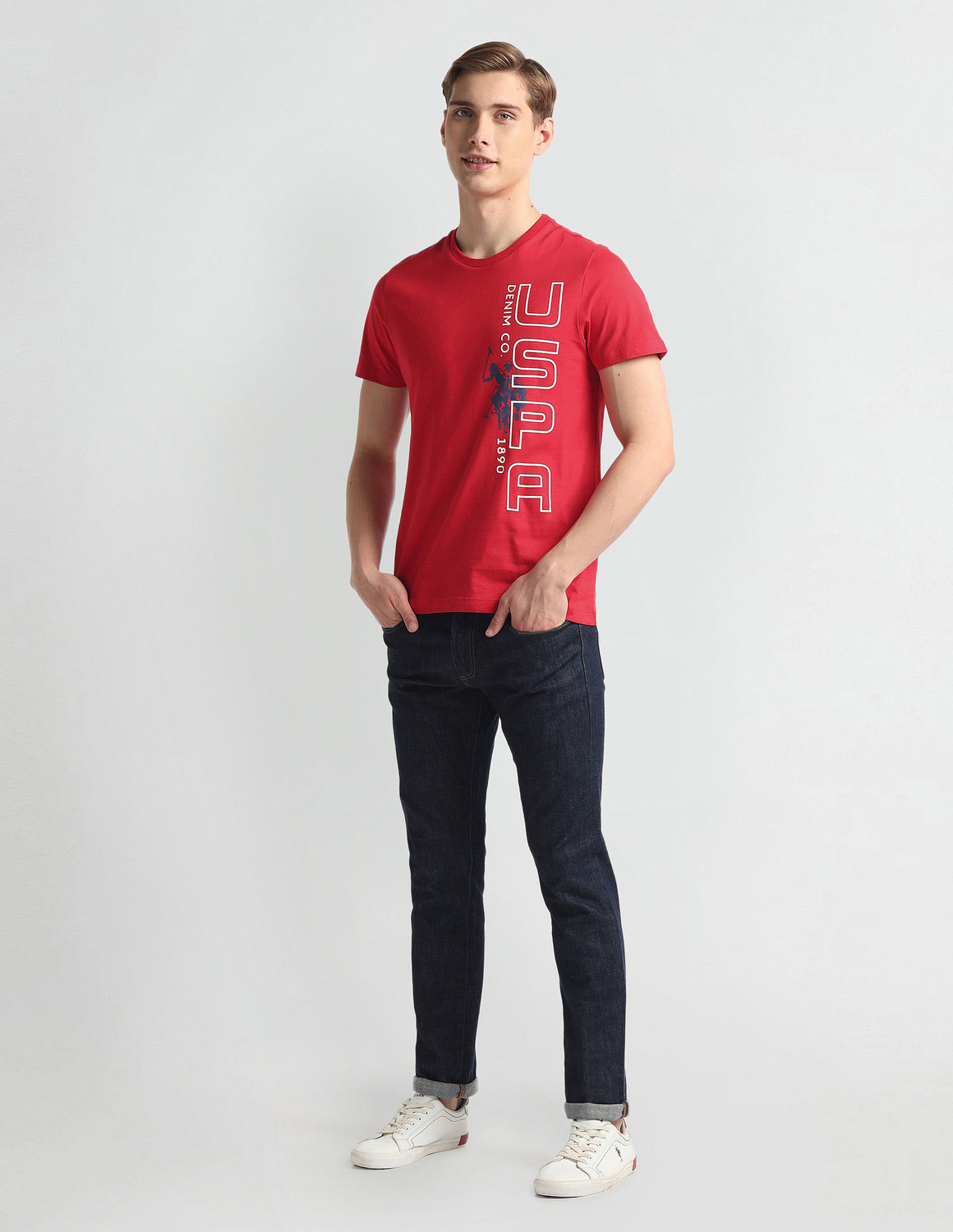 Image of U.S. POLO ASSN. Printed, Typography Men Round Neck Red T-Shirt