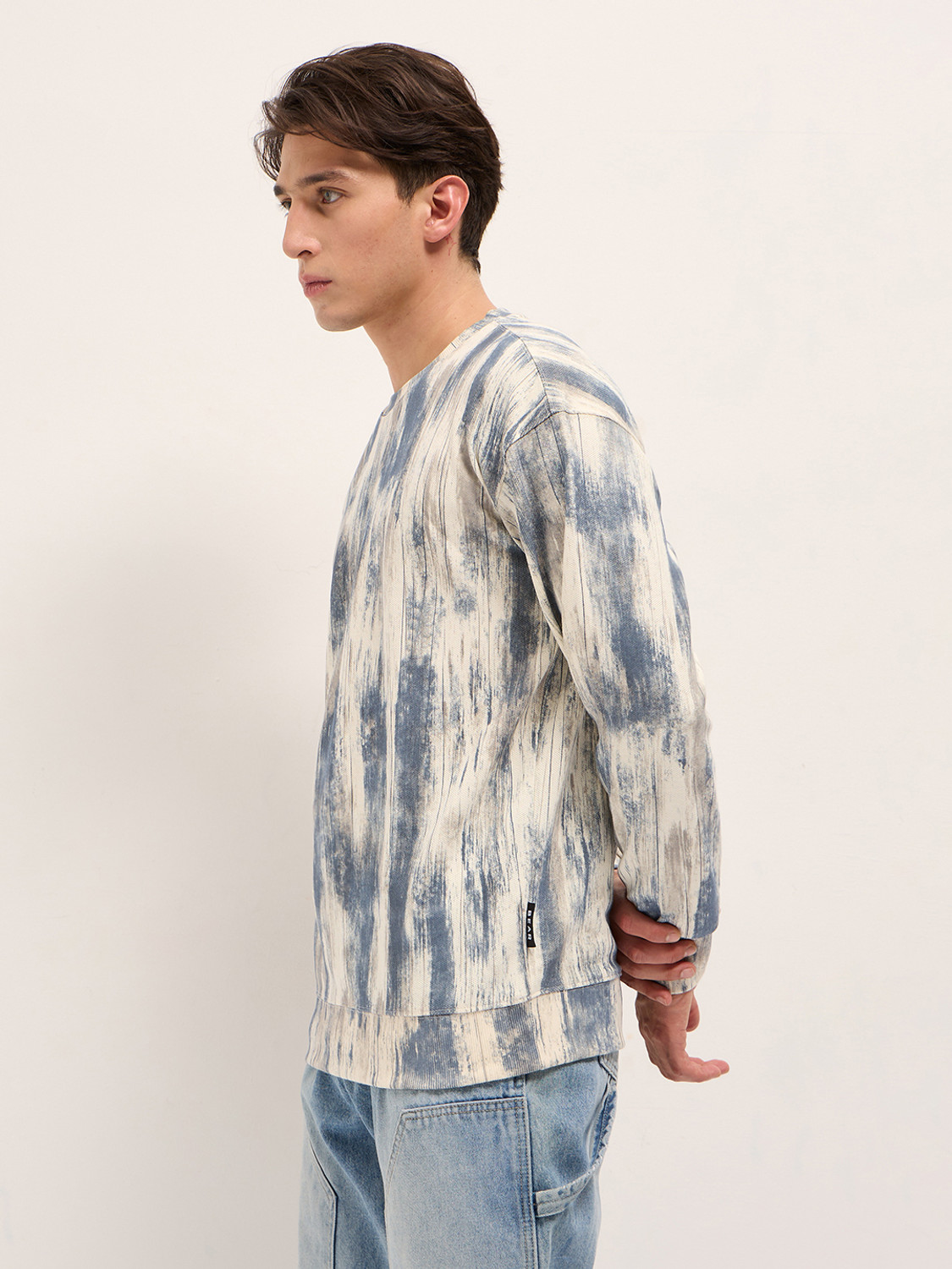Image of THE BEAR HOUSE Self Design Men Crew Neck Blue T-Shirt