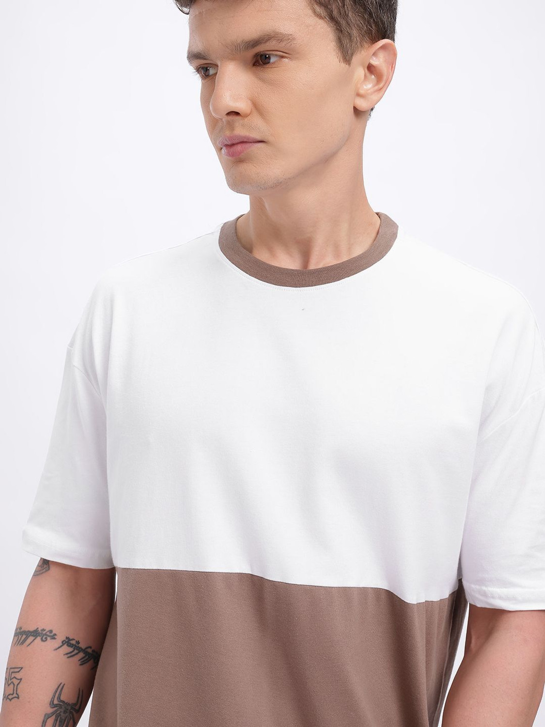 Image of Glitchez Colorblock Men Round Neck White T-Shirt