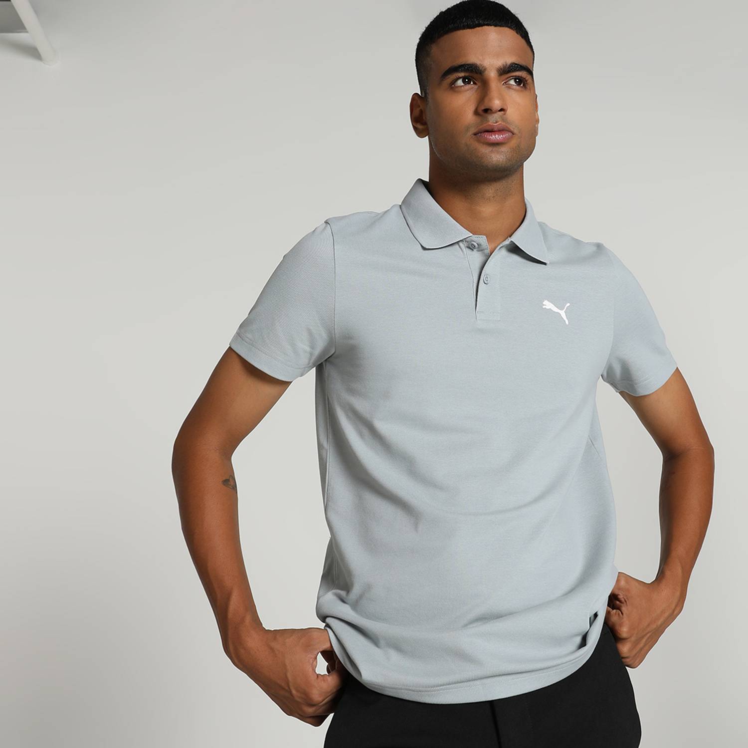 PUMA Ms Ess Men Solid Polo Neck Pure Cotton Grey T-Shirt