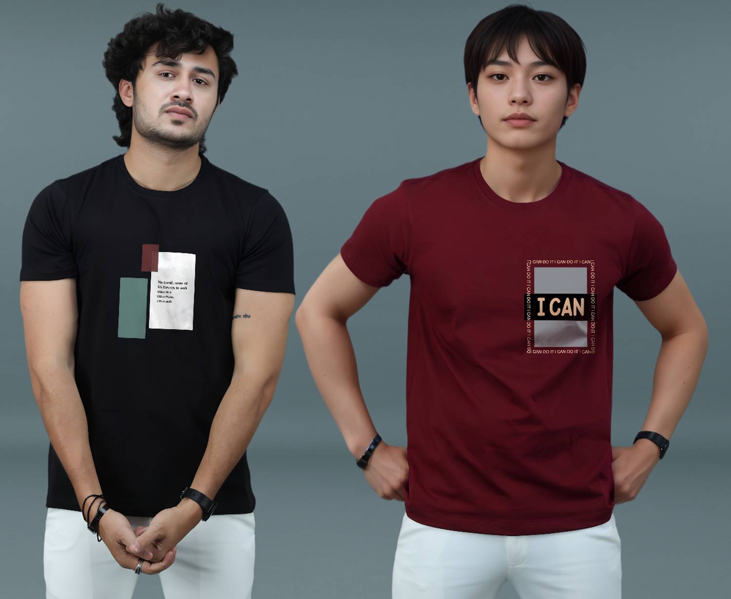 MAYUR CLOTHING Pack of 2 Men Graphic Print Round Neck Cotton Blen