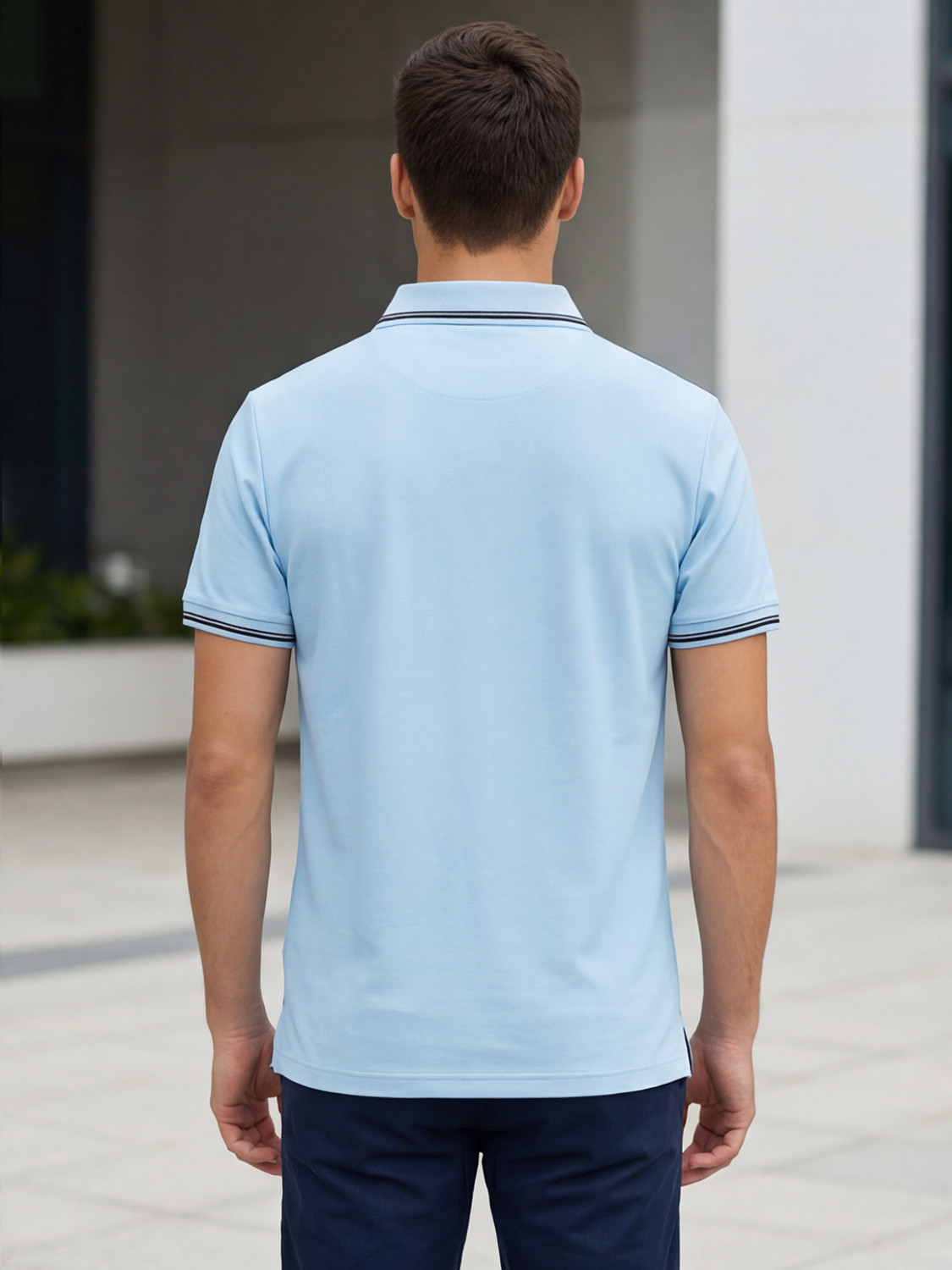 Image of INTEGRITI Solid Men Polo Neck Light Blue T-Shirt