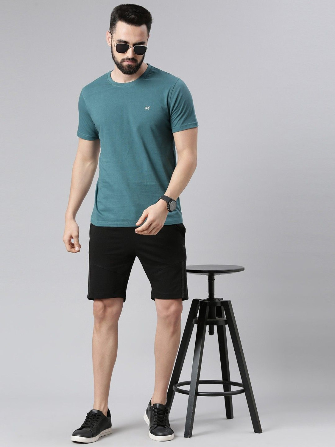 Image of Force NXT Solid Men Round Neck Black, Green T-Shirt