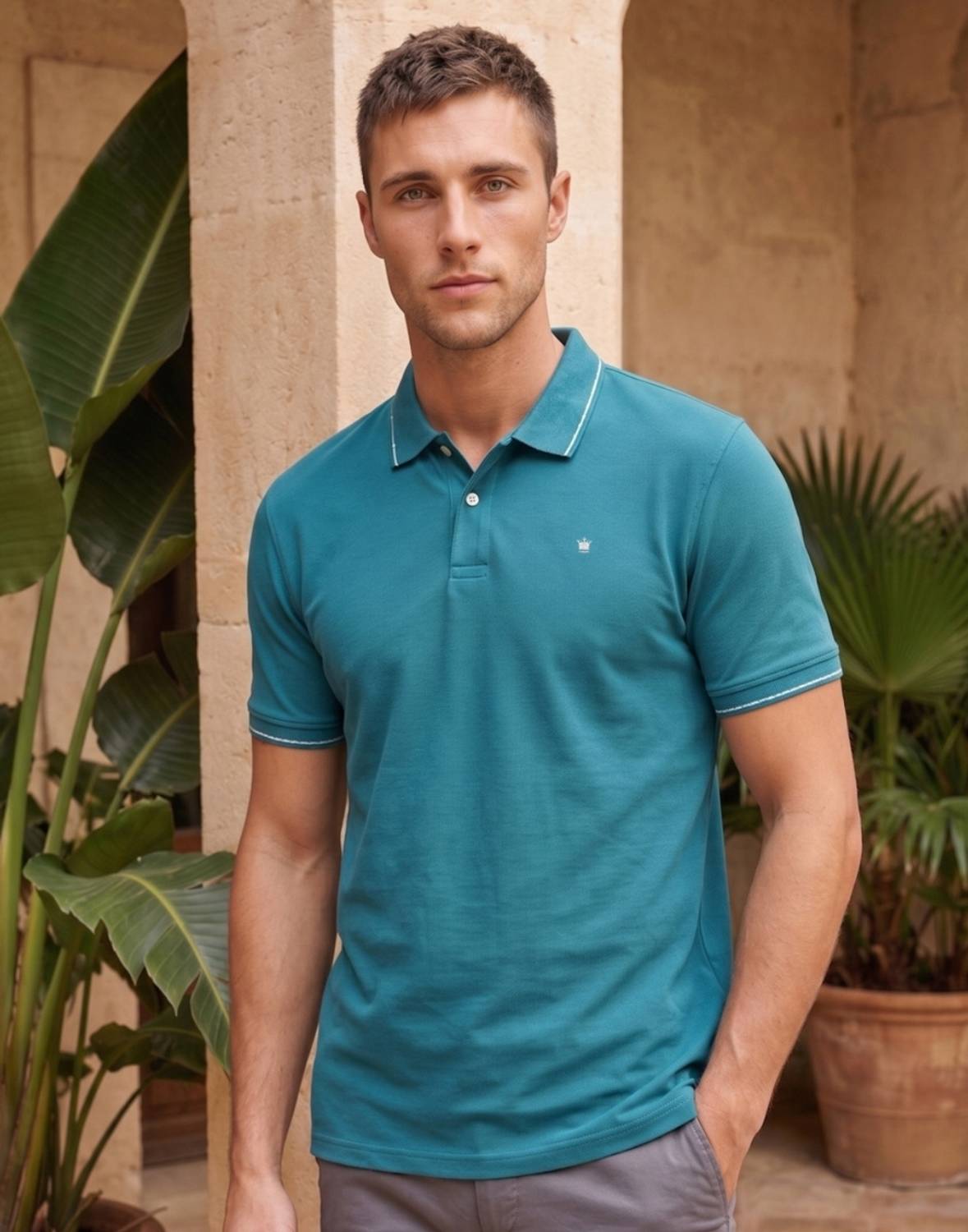 LOUIS PHILIPPE Regular Fit Formal Men Solid Polo Neck Pure Cotton