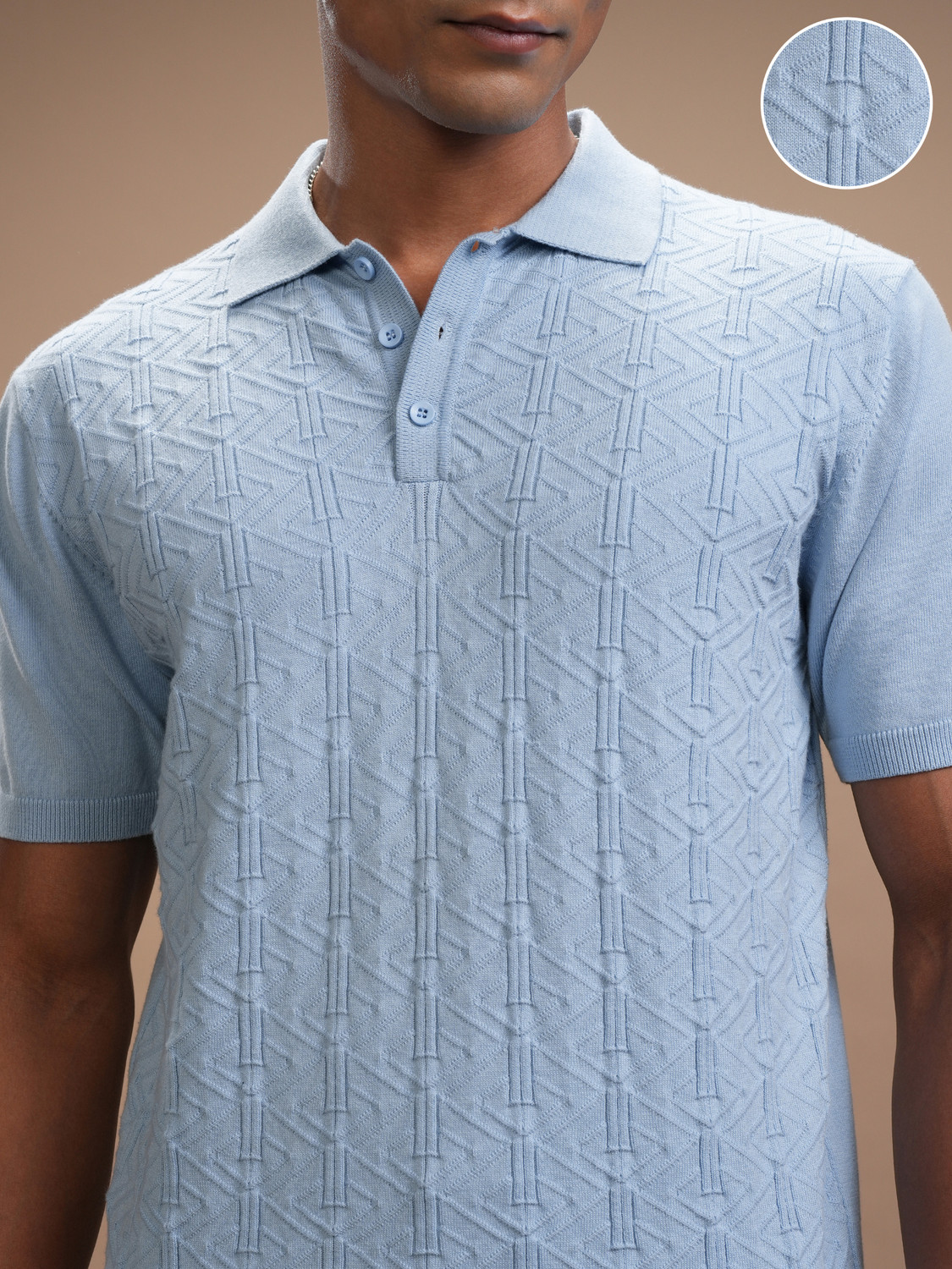 Image of HIGHLANDER Self Design Men Polo Neck Blue T-Shirt