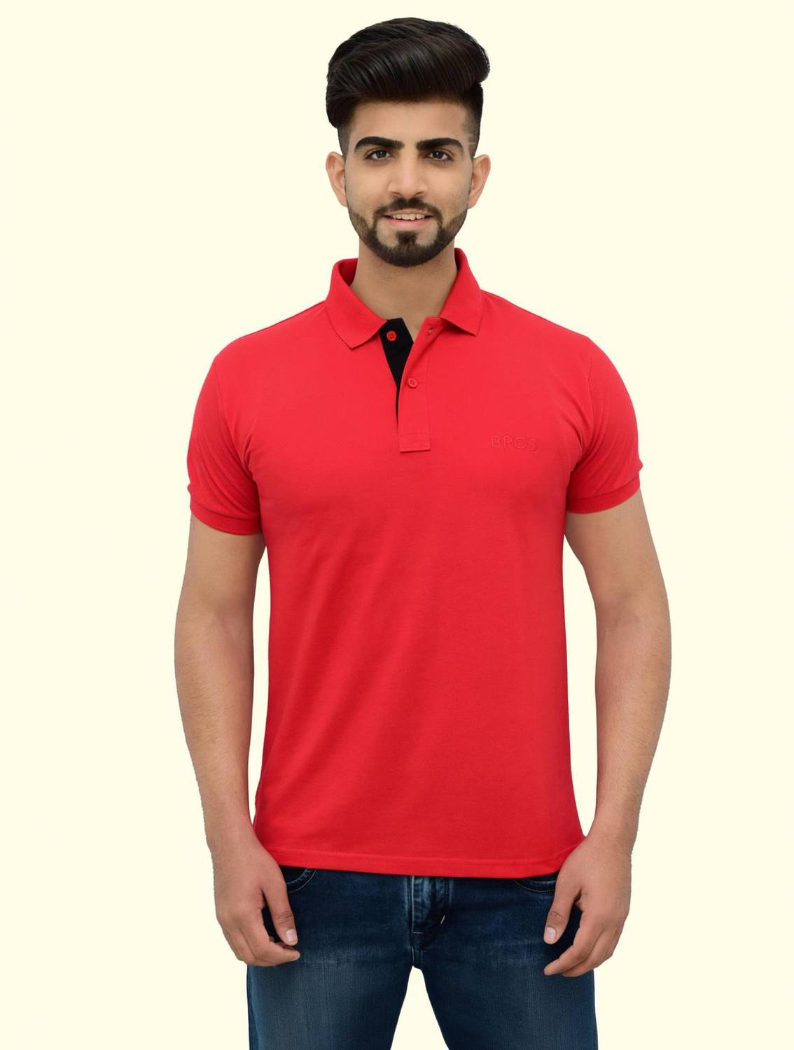 3BROS Solid Men Polo Neck Red T-Shirt
