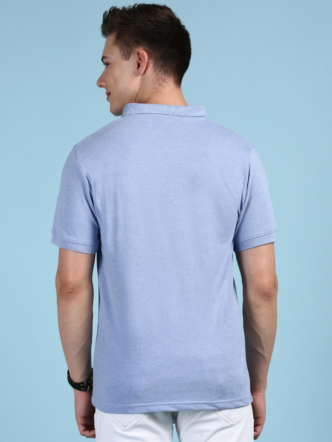 Image of LUX cozi Solid Men Polo Neck Blue T-Shirt