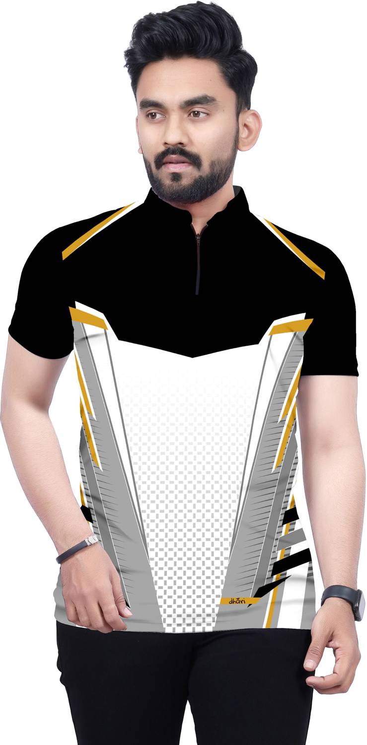 dhaari by unique creation Men Printed, Sporty Mandarin Collar Pol