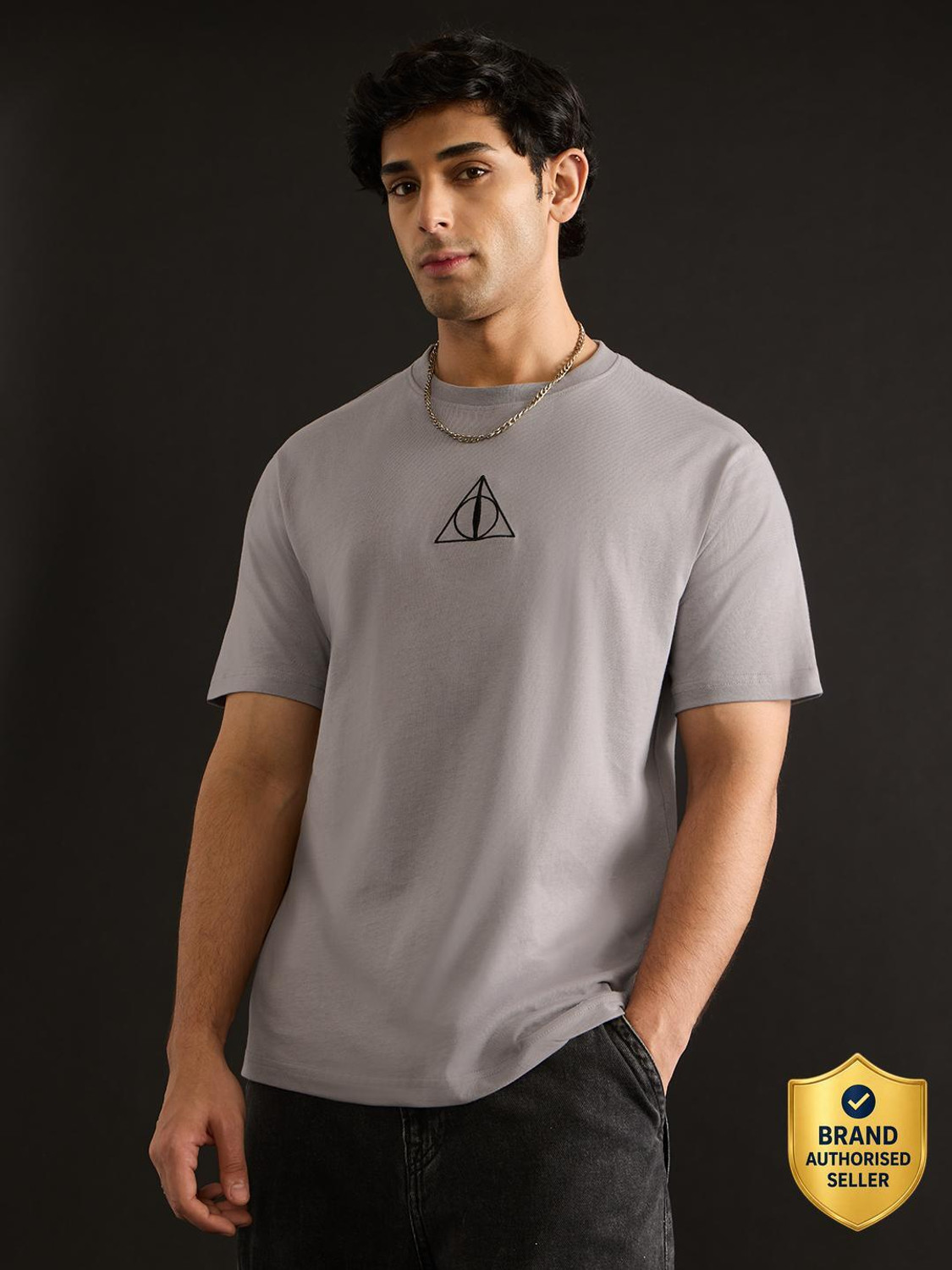 Image of The Souled Store Typography, Printed Men Round Neck Grey T-Shirt